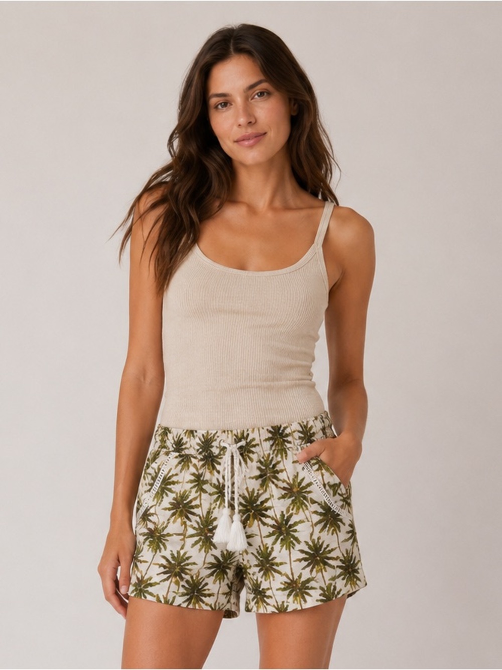 Briggs New York Green and White Cargo Shorts with Palm Tree Print